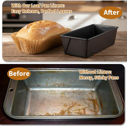 Skiennix 100 Pcs Disposable Loaf Pan Liners - Non-Stick Parchment for 9x5 Inch Baking | Ideal for Banana Bread, Cakes, Sourdough (Brown)