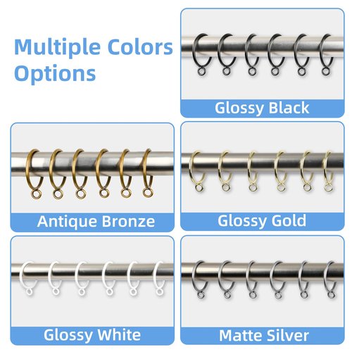 Manysky Curtain Rings with Eyelets, 48 Pack Metal Drapery Rings for Pinch Pleat Curtains Panels, Drape Rings Fits Up to 1.2 in Curtains Rod, 1.5 Inch I D Black