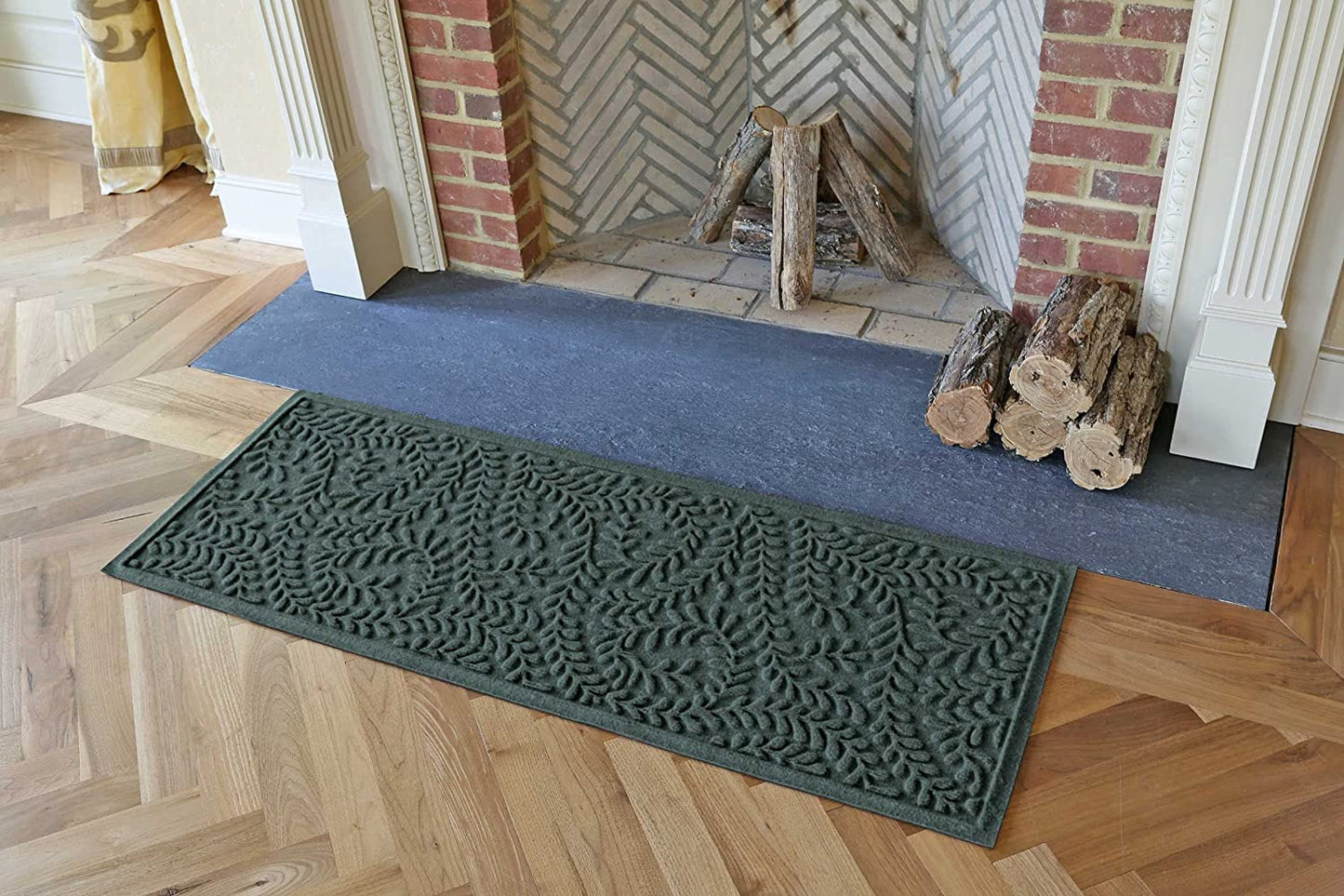 Bungalow Flooring Waterhog Runner Door Mat, 2' x 5' Made in USA, Durable and Decorative Floor Covering, Skid Resistant, Indoor/Outdoor, Water-Trapping, Boxwood Collection, Evergreen