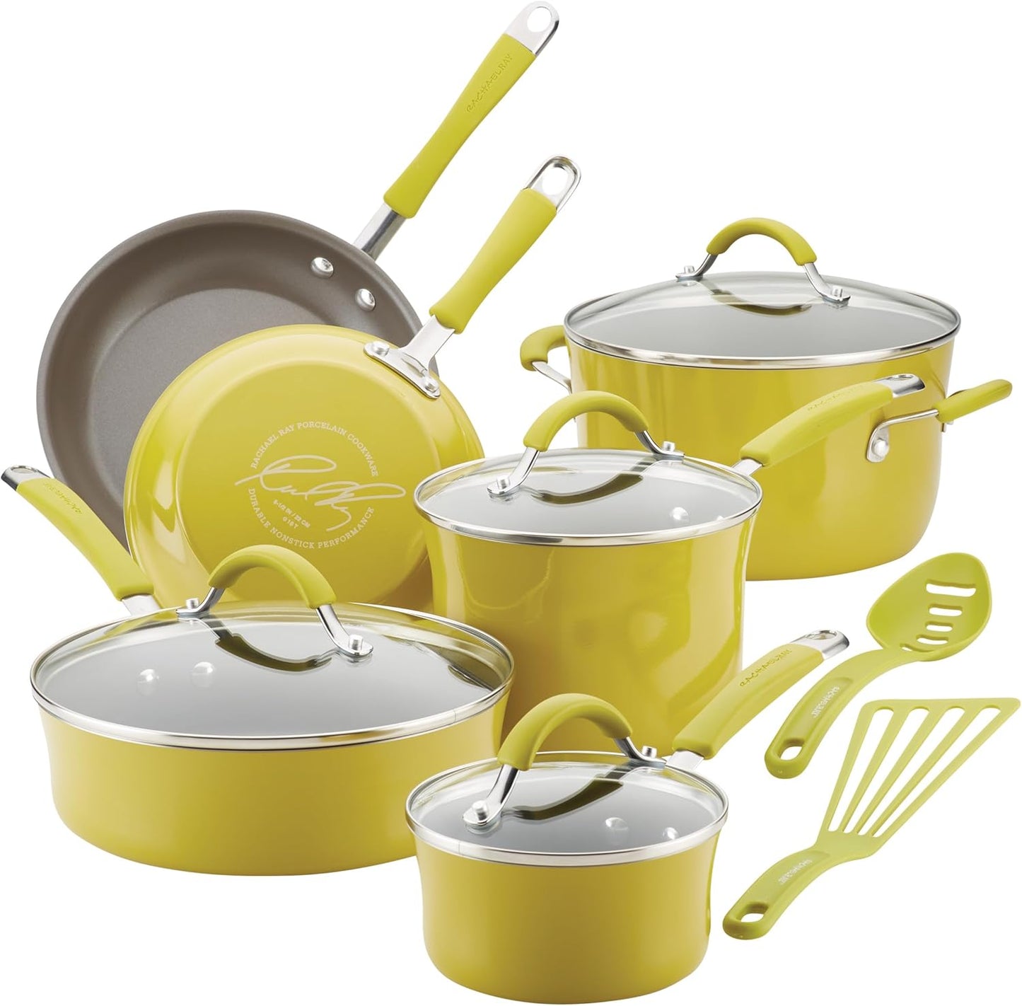 Rachael Ray Cucina 12-Piece Nonstick Cookware Set - Lemongrass Green | Durable & Stylish