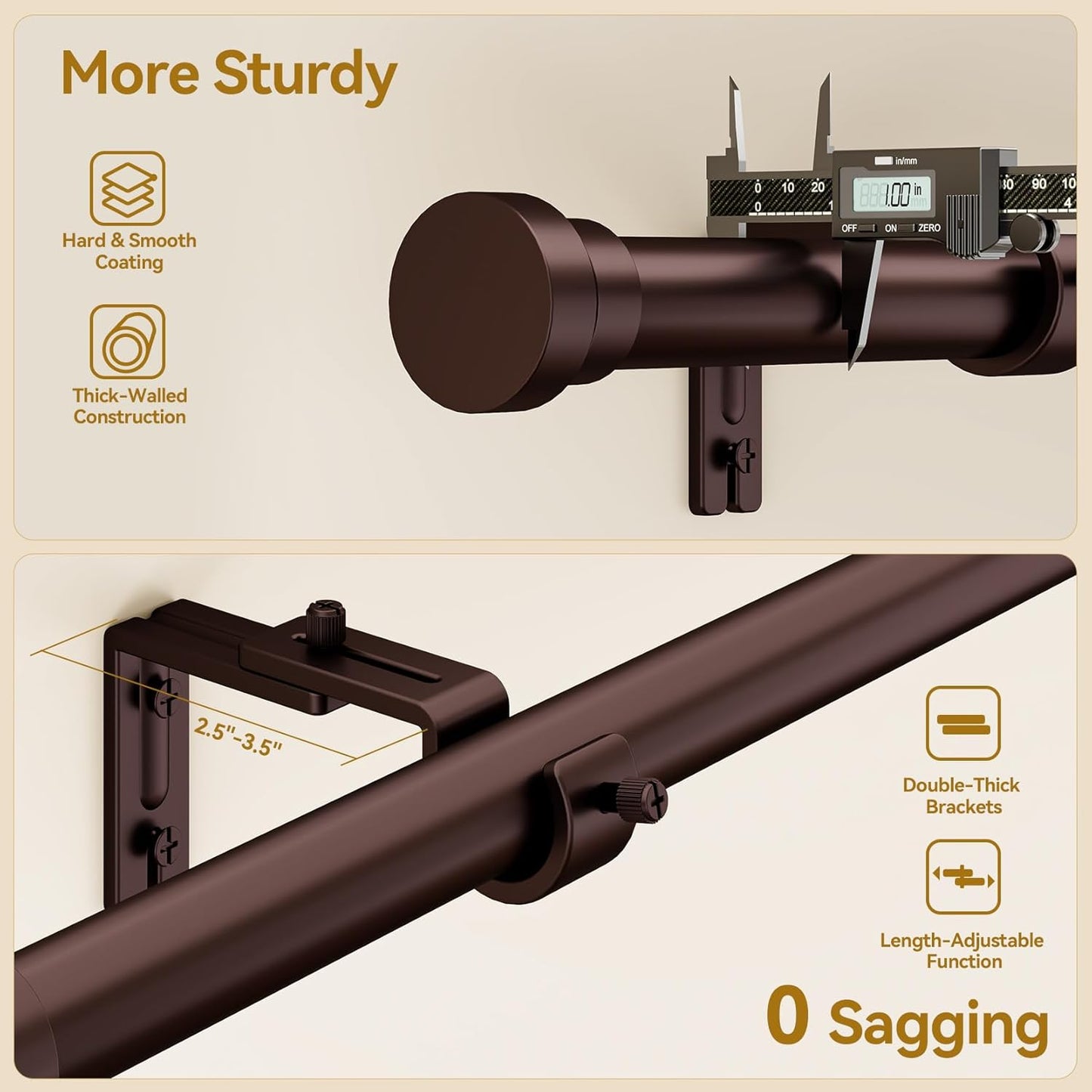 YaFex Curtain Rods - Heavy Duty 1 Inch Adjustable Window Treatment Rods | 32-58 Inch, Bronze Finish