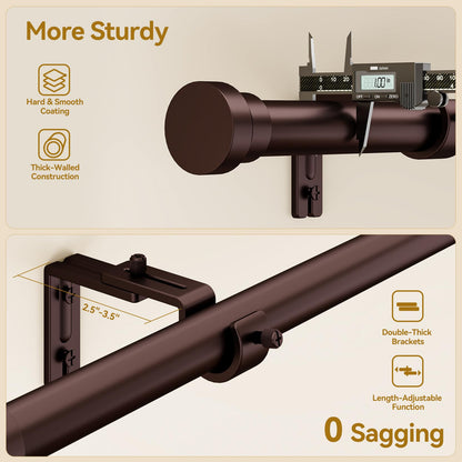 YaFex Curtain Rods 2 Pack 32-118 Inch, Heavy Duty 1 Inch Curtain Rod, Bronze Long Adjustable Window Treatment Rods,Modern Design, Easy Installation