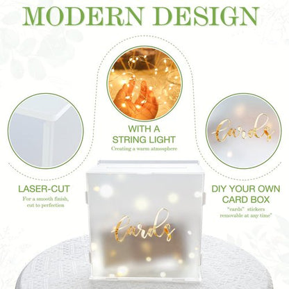 OurWarm Acrylic Wedding Card Box with String Light, Frosted Gift Card Box for Wedding Decorations for Reception, Money Box for Bridal Shower Decorations Party Reception Anniversary
