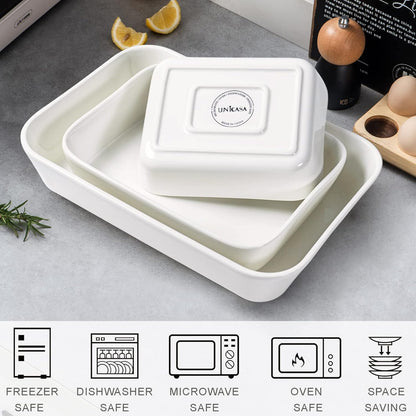 UNICASA Ceramic Oven Dishes - Set of 3 Rectangular Lasagne Dishes | Non-Stick Reactive Glaze, White