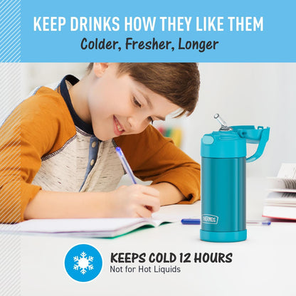 THERMOS FUNTAINER Water Bottle - 12 Ounce Kids Stainless Steel Vacuum Insulated with Straw | Teal