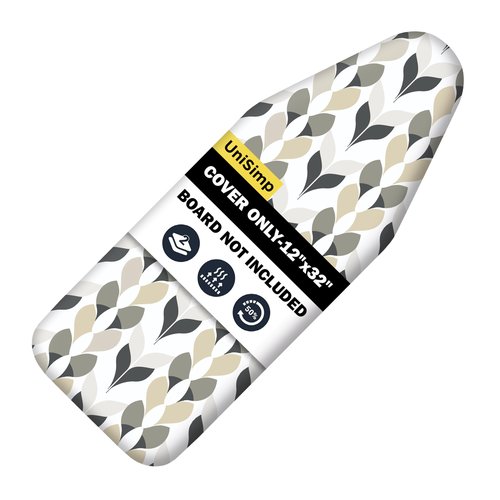 UniSimp Small Ironing Board Cover and Pad 12"x32" Small Iron Board Cover with Padding,Tabletop Mini Ironing Board Cover and Pad Small Size, Cotton Canvas, Heat Resistant, Drawstring Closure Foliage