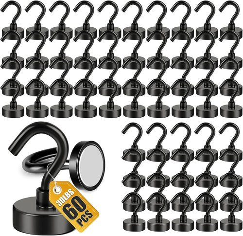 DIYMAG Magnetic Hooks - 30Lbs Heavy Duty Black S-Hooks for Garage, Kitchen & Office | 120 Pack