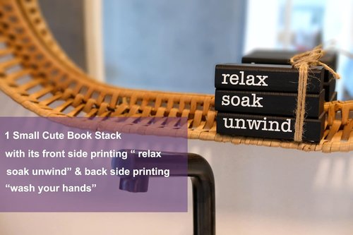 LIVDUCOT Farmhouse Mini Book Stack - Decorative Wooden Books for Bathroom Decor | Reversible Design