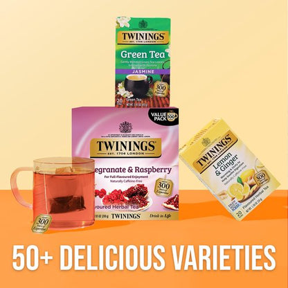 Twinings Pomegranate & Raspberry Herbal Tea Individually Wrapped Bags, 100 Count (Pack of 1), Naturally Caffeine-Free, Enjoy Hot or Iced, 100 Teabags