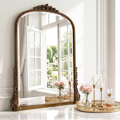 28x40 in Vintage Baroque Wall Mirror with Gold Finish, Arched Frame — Variation: Gold+40"L x 28"W