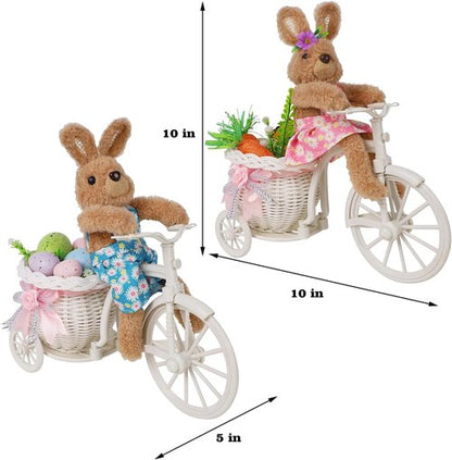 Juegoal Easter Tabletop Decorations - Set of 2 Bunny Couple Riding Bikes | 10" Cute Animal Figurines for Spring Home Decor