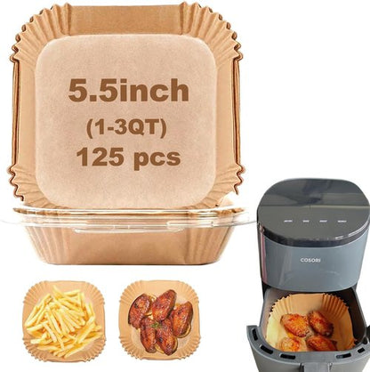 Cosori Small Air Fryer Liners - Disposable 5.5 Inch for 2.1QT, 2.6QT, 3QT Models | Perfect Fit & Easy Cleanup