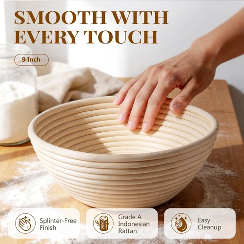 2 Pack Banneton Bread Proofing Baskets - 9 Inch Round Natural Rattan for Sourdough Baking