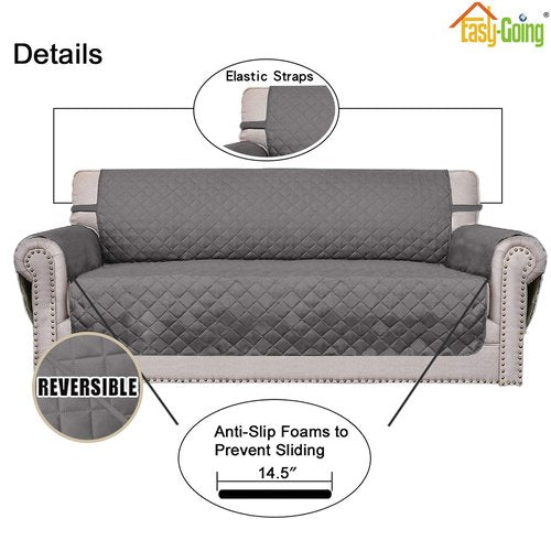 Easy-Going Sofa Slipcover Reversible Loveseat Sofa Cover Couch Cover for 2 Cushion Couch Furniture Protector with Elastic Straps for Pets Kids Dog Cat (Oversized Loveseat, Gray/Gray)