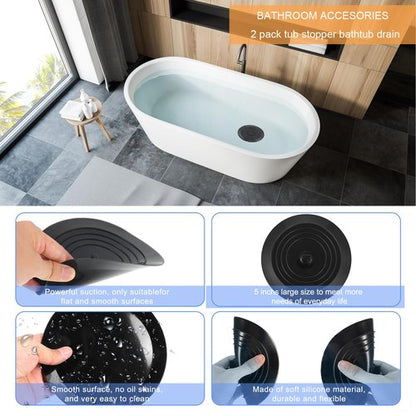 V-TOP Bathtub Drain Stopper 2 Pack, 5 inches Silicone Tub Stopper Shower Drain Cover, Bath Tub Plug Hair Stopper,Universal Flat Suction Renter Friendly Bath Accessories