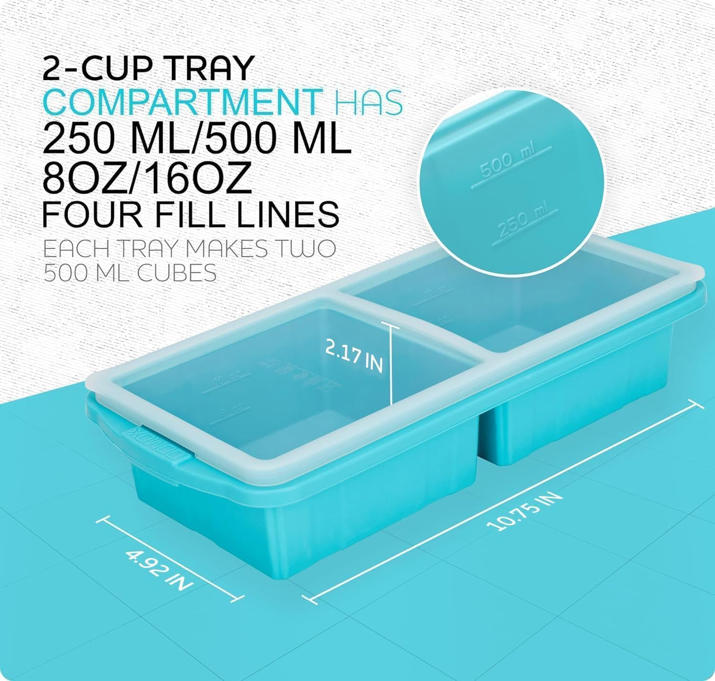 Skiennix Silicone Freezer Tray With Lid - Versatile Soup Container Molds for 2-Cup & 1-Cup Portions | Oven & Dishwasher Safe