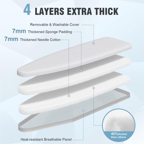 oleaf Ironing Board with Cover and Thicken Pad 43 x 13 Height Adjustable Full Size Foldable Iron Board with Iron Rest, Stable Steel Legs, Metal Construction, Heat Resistant, Silver