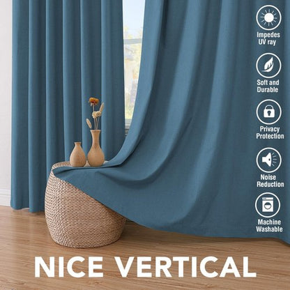 H.VERSAILTEX 100% Blackout Curtains for Bedroom Thermal Insulated Linen Textured Curtains Heat and Full Light Blocking Drapes Living Room Curtains 2 Panel Sets, Blue Sapphire, 52x54 Inch