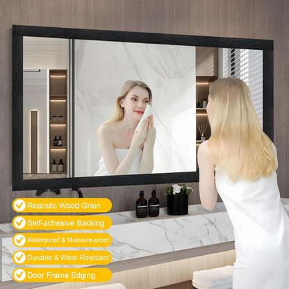 Skiennix Peel & Stick Black Wood Grain Wallpaper Border - Stylish Bathroom Mirror Frame | 32.8 FT x 3.93 Inch