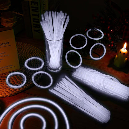 Skiennix 200 Pack Glow Sticks - 8'' White Light Up Party Favors with Connectors | Neon Glow Bracelets for Celebrations