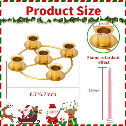 Advent Wreath Candle Holder Set - 5 Gold Taper Candles with Decorative Ring for Christmas Home Decor