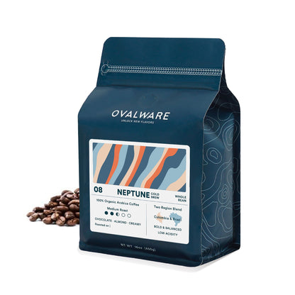 OVALWARE 08 Neptune - Cold Brew, Organic Medium Roast Whole Coffee Bean, Colombia and Brazil Blend (1lb / 16oz)