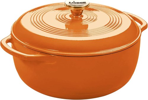 Lodge Essential Enamel Cast Iron Dutch Oven - 6 Quart Moisture-Sealing Lid & Dual Handles - Apricot