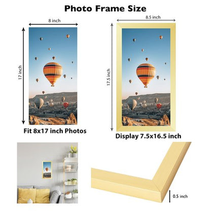 JCJMY 8x17 Picture Frame Gold for Poster Photo Picture, Horizontal and Vertical Formats for Wall Hanging, 8 x 17 Wall Gallery Poster Photo Frame for 8 by 17 Photos Posters, Gold
