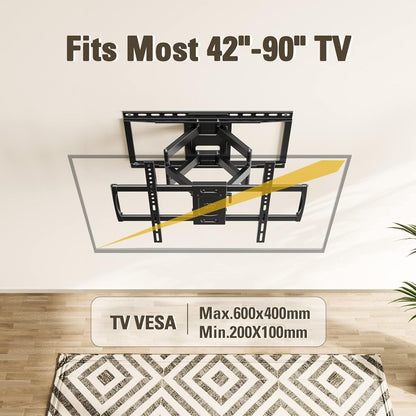 Mounting Dream Full Motion TV Wall Mount - Fits 42-90 Inch TVs, Heavy Duty Bracket, Max VESA 600x400mm, Up to 132LBS