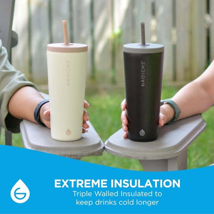 GROSCHE Jasper Insulated Stainless Steel Tumbler - 23 oz Travel Cup with Straw & Lid, Sleek White Design