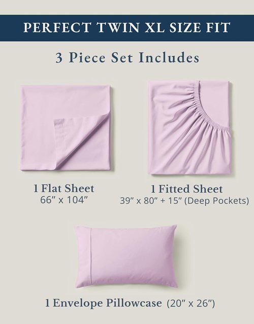 **LANE LINEN 100% Organic Cotton Twin XL Sheets - Extra Large Hospital Bed Bedding, Deep Pocket, Machine Washable - Orchid Petal**