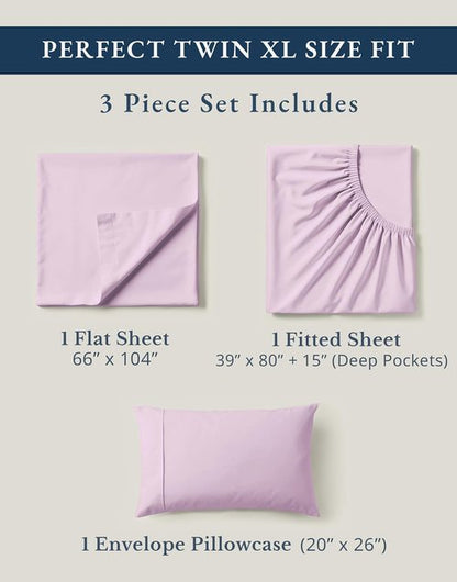 **LANE LINEN 100% Organic Cotton Twin XL Sheets - Extra Large Hospital Bed Bedding, Deep Pocket, Machine Washable - Orchid Petal**