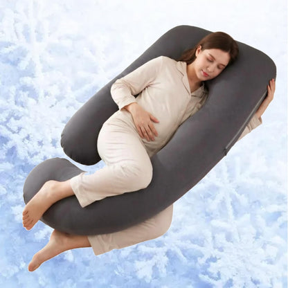 ALLOPERA Pregnancy Pillow - 57 Inch Full Body Maternity Support | Removable Washable Cover, Black Milk Fiber