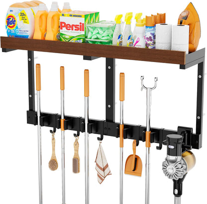 Skiennix Broom Holder Wall Mount - Space-Saving Cleaning Supplies Organizer for Home & Garage