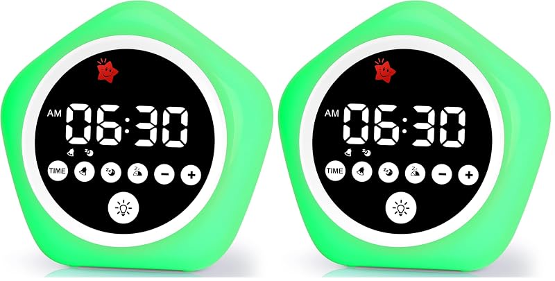 Ok to Wake Kids Alarm Clock with Green/Red Lights, Sleep Training Clock (Pack of 2) - Tiny Variation: Small