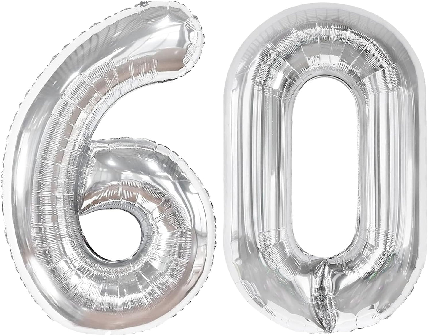 Silver Number 60 Balloon - 40 Inch 60th Birthday Decoration for Kids & Adults | Silver Party Supplies