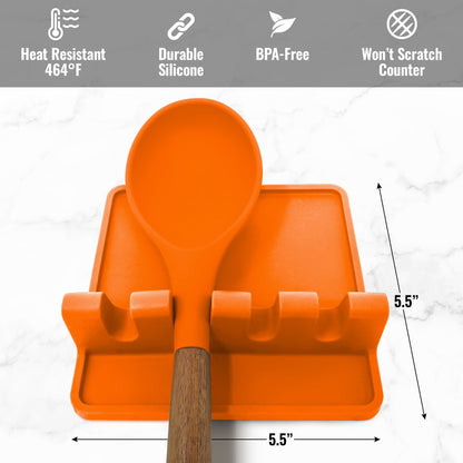 Zulay Kitchen Silicone Utensil Rest with Drip Pad for Multiple Utensils - BPA-Free, Heat-Resistant Spoon Rest & Spoon Holder for Stove Top - Kitchen Utensil Holder for Ladles & Tongs - Orange