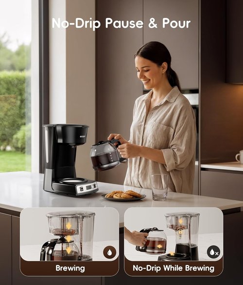 Brezzano DuoSet 12-Cup Drip Coffee Maker - Programmable with Electric Grinder & Washable Filter