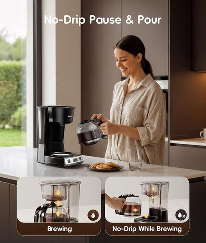 Brezzano DuoSet 12-Cup Drip Coffee Maker - Programmable with Electric Grinder & Washable Filter