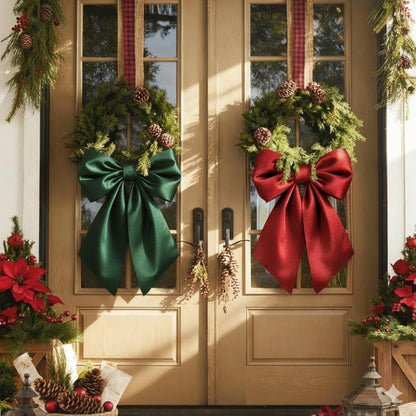 Regine Switzerland Christmas Bows - Large Red & Green Satin Decor for Wreaths & Trees | 23 x 11 Inch (2 Pack)