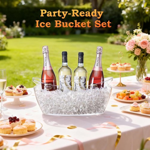Ice Bucket for Parties, 2PCS Clear Acrylic Drink Buckets with Scoop & Metal Wine Bottle Opener, 5.5L Large Champagne Bucket Tub for Wine, Beer, Cocktail Bar & Mimosa Bar Supplies Cooler