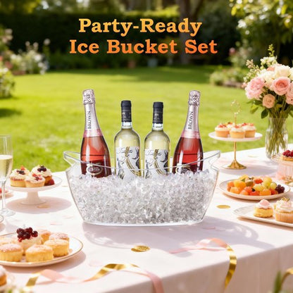 Ice Bucket for Parties, 2PCS Clear Acrylic Drink Buckets with Scoop & Metal Wine Bottle Opener, 5.5L Large Champagne Bucket Tub for Wine, Beer, Cocktail Bar & Mimosa Bar Supplies Cooler
