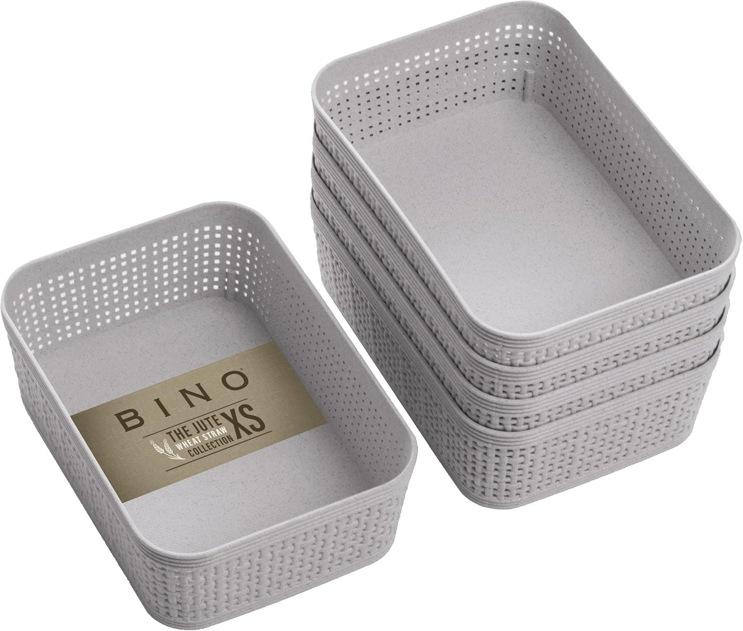 BINO Woven Plastic Basket - Stylish Home Organization | XS Natural Grey, 5-Pack | Jute Collection