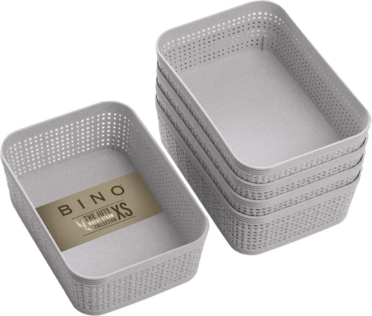 BINO Woven Plastic Basket - Stylish Home Organization | XS Natural Grey, 5-Pack | Jute Collection