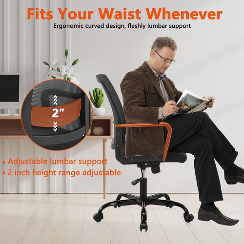 CLATINA Ergonomic Rolling Mesh Desk Chair with Executive Lumbar Support and Adjustable Swivel Design for Home Office Computer Black 4 Pack