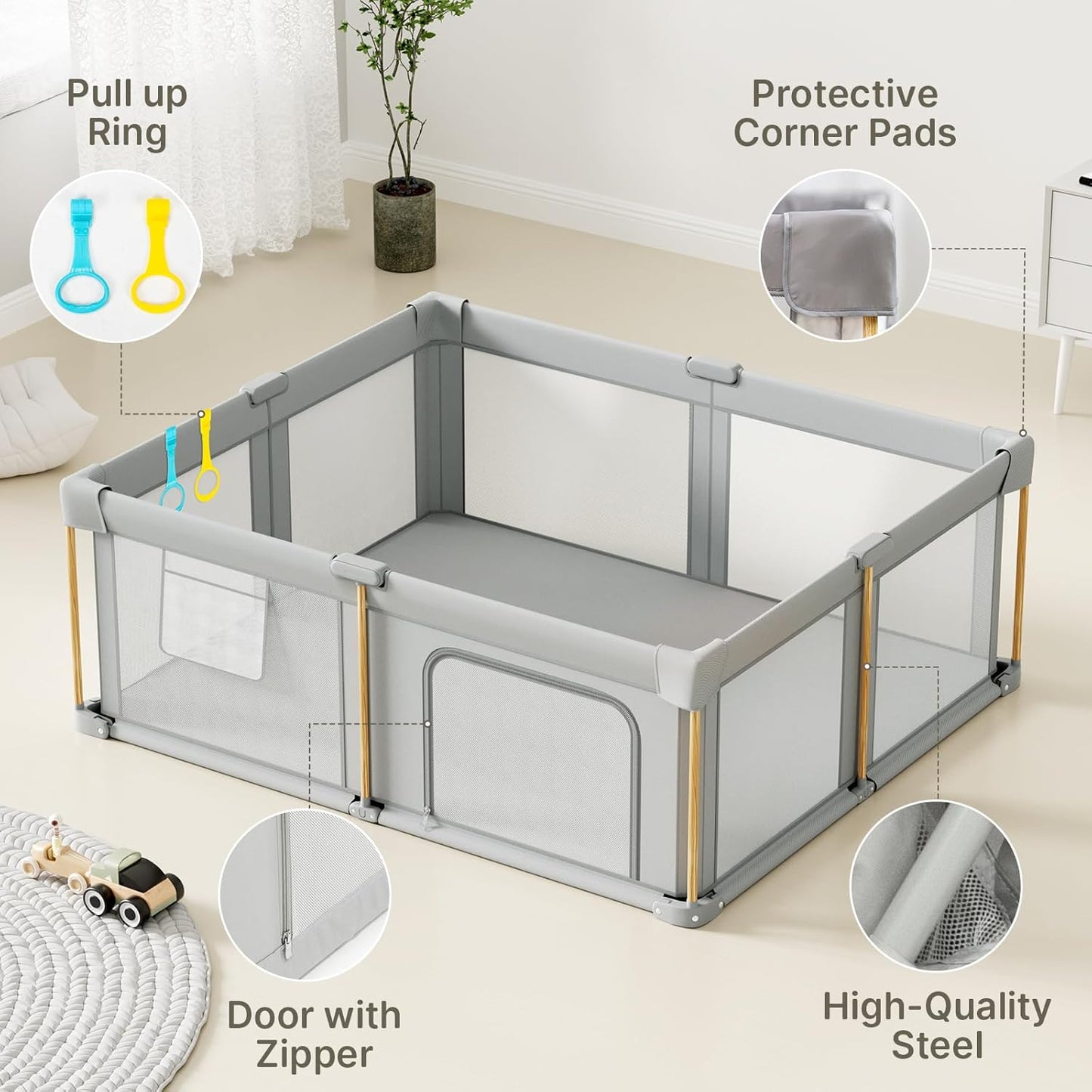 Skiennix Foldable Baby Playpen - Portable Design with Mat | 71x59 Collapsible Play Yard for Indoor & Outdoor Use