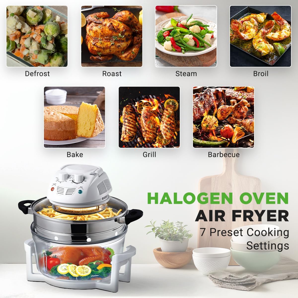 NutriChef Air Fryer - 13 Quart Infrared Convection Halogen Oven | Quick & Healthy Cooking in White
