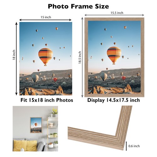 JCJMY 15x18 Picture Frame Rustic Brown for Poster Photo Picture, Horizontal and Vertical Formats for Wall Hanging, 15 x 18 Wall Gallery Poster Photo Frame for 15 by 18 Photos Posters, Rustic Brown