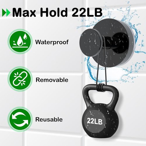 Black Wreath Hanger - 22LB Strong Suction Cup Hooks for Indoor/Outdoor Decor | Reusable for Holidays