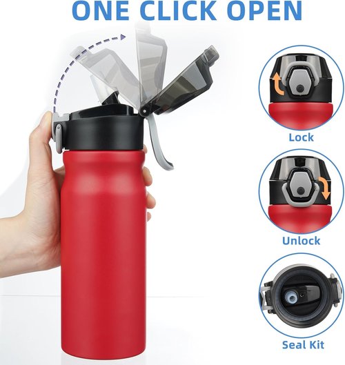 BJPKPK 18oz Insulated Water Bottle - BPA-Free Stainless Steel Thermal Flask with Straw | Red
